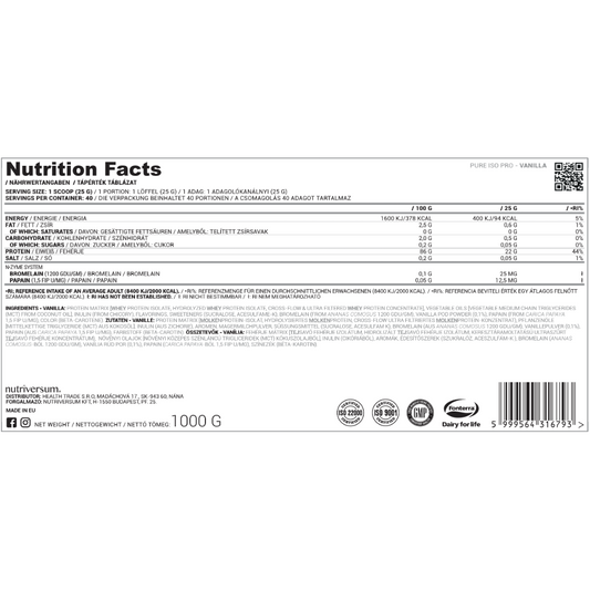 Nutriversum, Iso Pro Pure, 1kg, 40 Servings