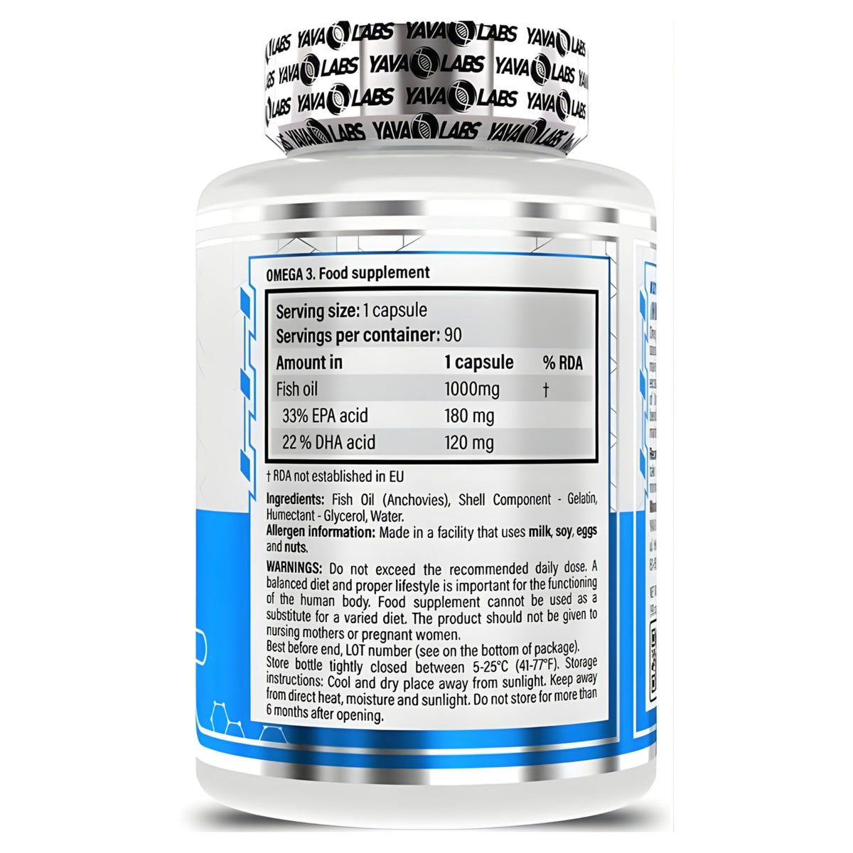 Yava Labs Omega-3 Fish Oil, 90 Capsules